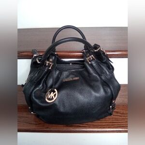 Michael Kors Black Pebbled Leather Bedford Style Hobo Bag